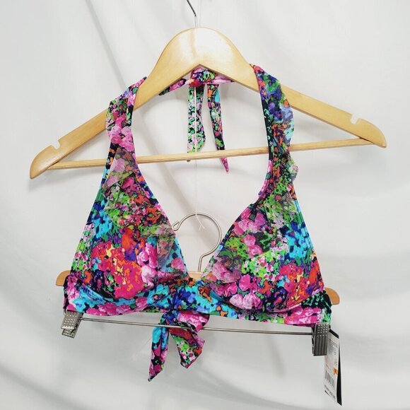 Kenneth Cole Reaction Swimsuit Bikini Top Halter Mutli Floral size S (A-6) - Picture 1 of 7